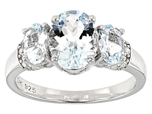 2.08ctw Oval Aquamarine With .04ctw White Diamond Accent Rhodium Over Silver 3-Stone Ring - Size 9