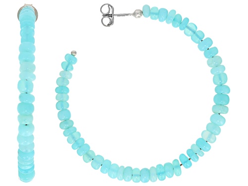 Blue Opal Rhodium Over Sterling Silver Hoop Earrings