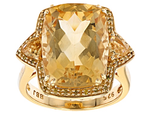 Photo of 7.56CTW BRAZILIAN CITRINE WITH .09CTW YELLOW DIAMOND ACCENT 18K YELLOW GOLD OVER SILVER RING - Size 7