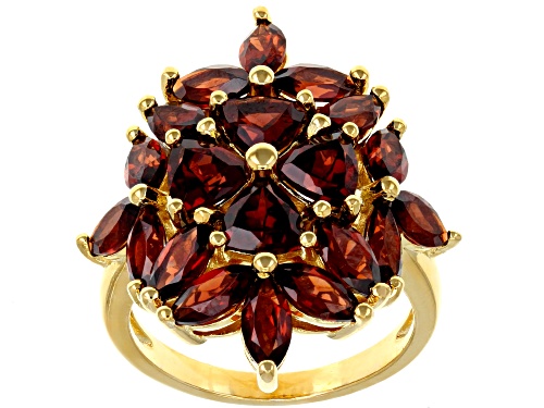 6.25CTW TRILLION AND MARQUISE VERMELHO GARNET(TM) 18K YELLOW GOLD OVER SILVER RING - Size 6
