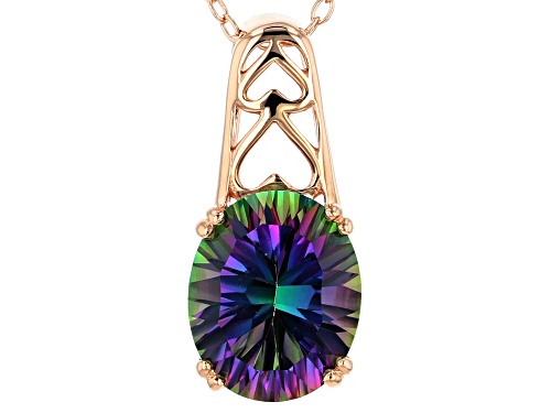 3.86ct oval Mystic Fire® green topaz solitaire 18k rose gold over silver pendant with chain