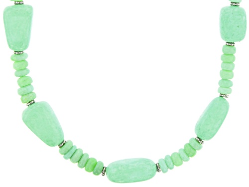 Photo of 14X10-17X13mm Tumble And 5.5-6.5mm Round Ethiopian Green Opal Rhodium Over Sterling Silver Necklace - Size 18