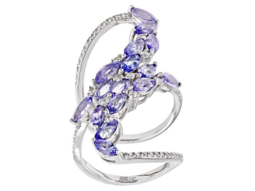 Photo of 2.71ctw Marquise Tanzanite and 0.65ctw White Zircon Rhodium Over Silver Ring - Size 6