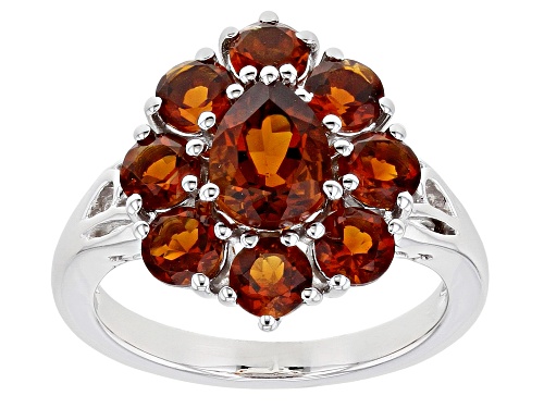 Photo of 0.79ct Pear Shaped With 1.74ctw Round Madeira Citrine Rhodium Over Sterling Silver Cluster Ring - Size 7