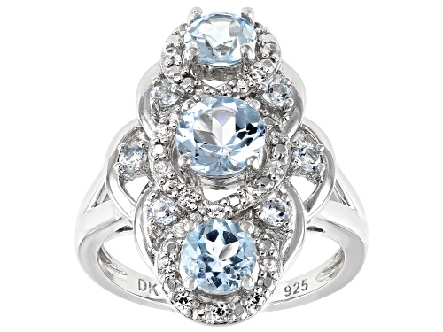 Photo of 2.25ctw Round Sky Blue Topaz and 0.32ctw Round Zircon Rhodium Over Silver Ring - Size 7