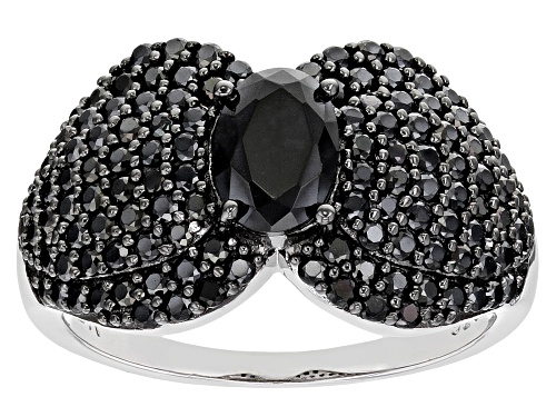 .85ct Oval and 1.15ctw Round Black Spinel Rhodium Over Sterling Silver Ring - Size 10