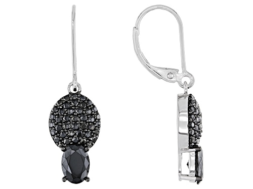 1.70ctw Oval and .77ctw Round Black Spinel Rhodium Over Silver Earrings