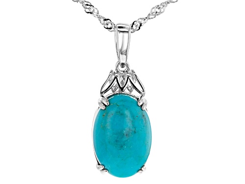 Photo of 14x10mm Oval Turquoise Rhodium Over Silver Solitaire Pendant With Chain