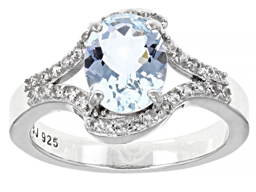 Photo of 1.40ct oval aquamarine with 0.23ctw round white zircon rhodium over sterling silver ring. - Size 9