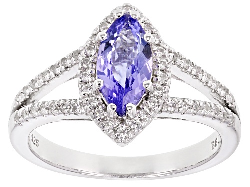 .96CT MARQUISE TANZANITE WITH .30CTW ROUND WHITE ZIRCON RHODIUM OVER SILVER RING - Size 9