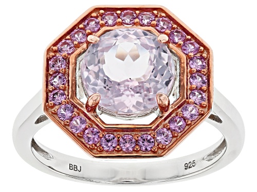 Photo of 2.28ct Round Kunzite with .40ctw Lab Created Pink Sapphire Rhodium Over Sterling Silver Ring - Size 9
