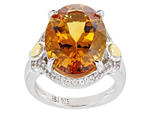 Photo of 8.92ct Oval Citrine and .51ctw Zircon Rhodium & 18k Gold Over Sterling Silver Ring - Size 8