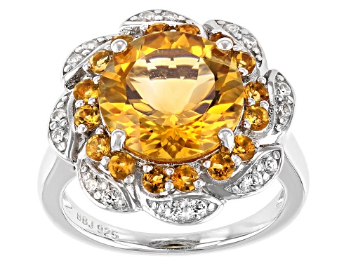 4.59ctw Citrine With 0.27ctw White Zircon Rhodium Over Sterling Silver Ring - Size 8
