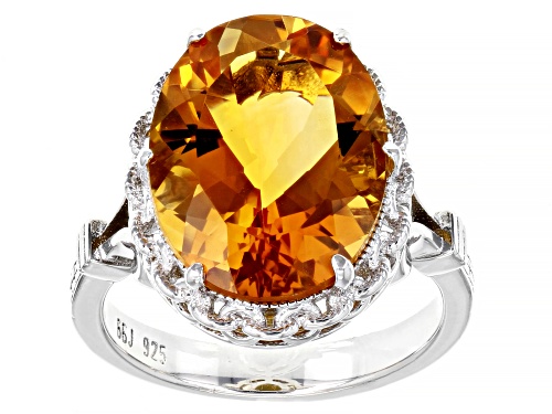 Photo of 6.74ct Oval Citrine Rhodium Over Sterling Silver Solitaire Ring - Size 8