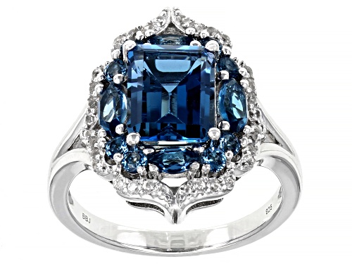 Photo of 3.40ctw Mixed Shapes London Blue Topaz and .27ctw White Zircon Rhodium Over Silver Ring - Size 9