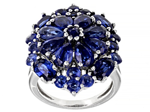 7.55ctw mixed shape Nepalese Blue Kyanite Rhodium Over Sterling Silver Ring - Size 10