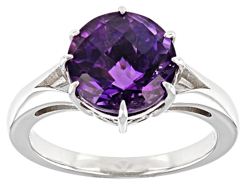 Photo of 3.08ct Round African Amethyst Rhodium Over Sterling Silver Ring - Size 9
