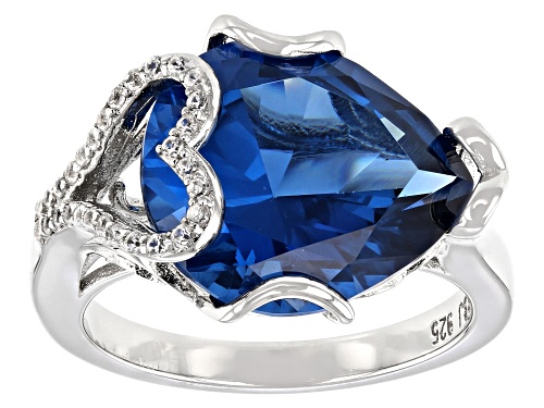 Photo of 7.76ct Pear Shape Lab Created Blue Spinel and .21ctw White Zircon Rhodium Over Silver Ring - Size 9