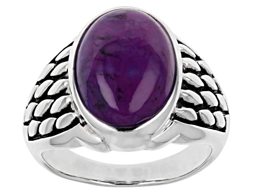 Photo of 14x10mm Oval Cabochon Purple Turquoise Sterling Silver Solitaire Ring - Size 8