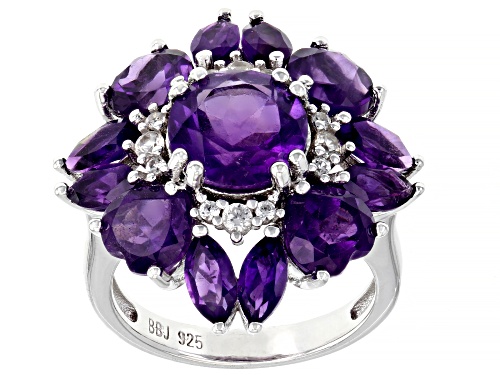 Photo of 5.80CTW MIXED SHAPES AFRICAN AMETHYST WITH .28CTW WHITE ZIRCON RHODIUM OVER STERLING SILVER RING - Size 9
