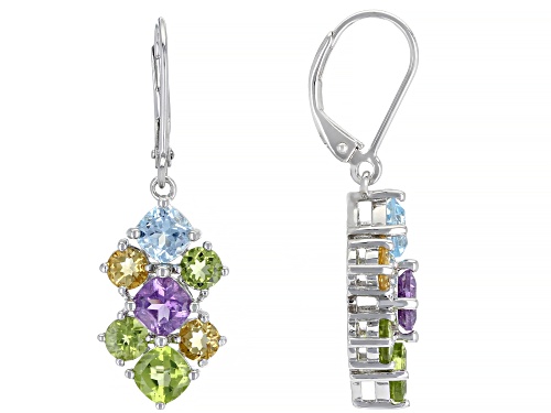 Photo of 4.83ctw Cushion And Round Multi-Gemstone Rhodium Over Sterling Silver Earrings