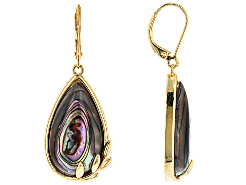 24x14mm Pear Shape Abalone Shell 18k Yellow Gold Over Silver Earrings