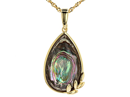 Photo of 29X18mm Pear Shape Abalone Shell 18k Yellow Gold Over Silver Pendant With Chain
