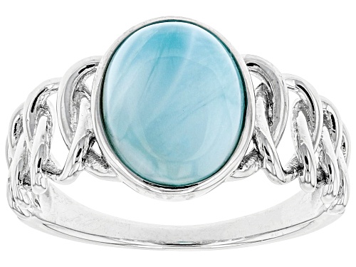 10x8mm Oval Cabochon Larimar Rhodium Over Sterling Silver Solitaire Ring - Size 6