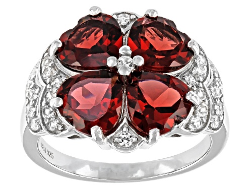 Photo of 4.42ctw Heart Shape Vermelho Garnet™ with .48ctw Round White Zircon Rhodium Over Silver Ring - Size 8