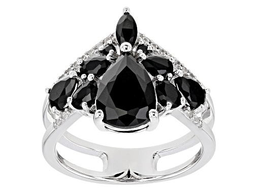 2.97ctw Mixed Shape Black Spinel and .09ctw Zircon Rhodium Over Sterling Silver Chevron Ring - Size 7