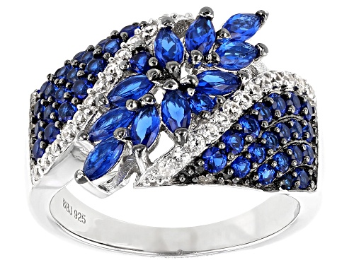 1.22ctw Marquise & Round Lab Created Blue Spinel, .29ctw White Zircon Rhodium Over Silver Ring - Size 7