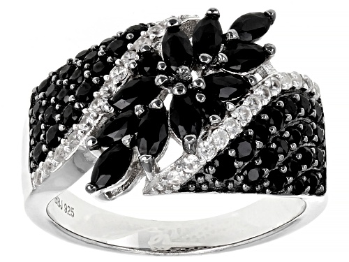 1.45ctw Marquise and Round Black Spinel With .28ctw White Zircon Rhodium Over Sterling Silver Ring - Size 6