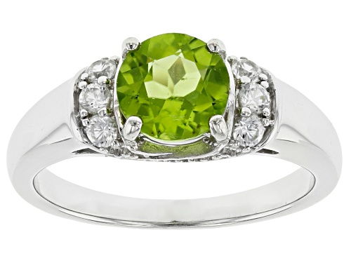 1.52ct Round Manchurian peridot™ with .28ctw round white zircon rhodium over sterling silver ring - Size 10