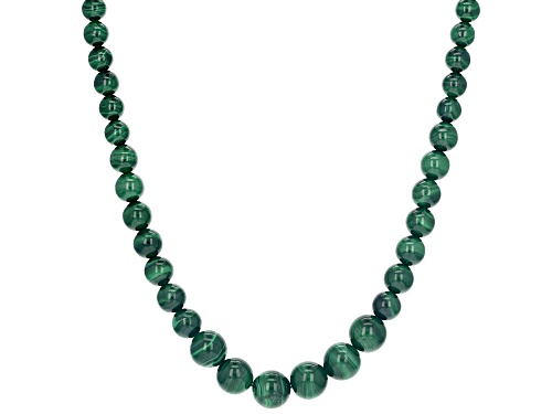 4-9mm Round Malachite Sterling Silver Graduated Bead Necklace