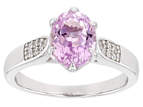 Photo of 2.14ct Oval Kunzite With 0.10ctw Round Zircon Rhodium Over Sterling Silver Ring - Size 8