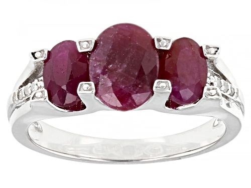 Photo of 2.75ctw Oval Indian Ruby With 0.03ctw Round White Diamond Accent Rhodium Over Sterling Silver Ring - Size 10