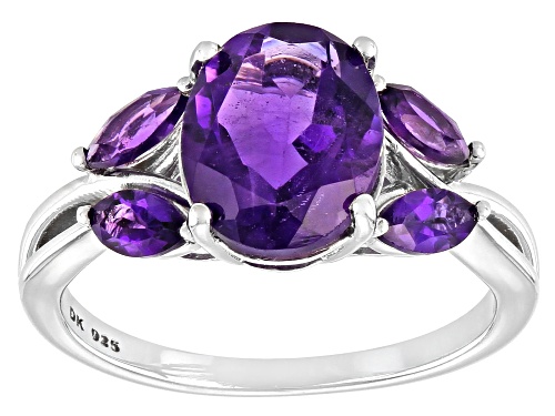 1.96ct Oval And 0.48ctw Marquise African Amethyst Rhodium Over Sterling Silver Ring - Size 6