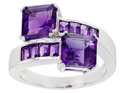 Photo of 2.70ctw Square And 0.51ctw Baguette African Amethyst Rhodium Over Sterling Silver Bypass Ring - Size 8