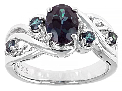 Photo of 1.54ctw Lab Created Alexandrite and 0.01ctw White Diamond Accent Rhodium Over Sterling Silver Ring - Size 9