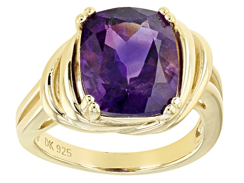 Photo of 4.68ct Cushion African Amethyst 18k Yellow Gold Over Sterling Silver Solitaire Ring - Size 8