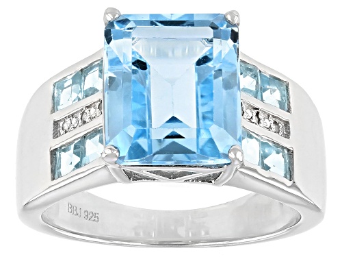 5.59ctw Mixed shapes Glacier Topaz(TM) With 0.02ctw Diamond Accent Rhodium Over Sterling Silver Ring - Size 7
