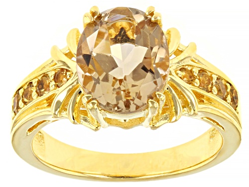Photo of 1.96ct Oval Champagne Quartz and 0.25ctw Round Golden Citrine 18K Yellow Gold Over  Silver Ring - Size 8