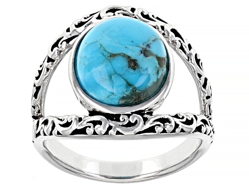 Photo of 12x10mm Oval Cabochon Turquoise Rhodium Over Sterling Silver Ring - Size 7