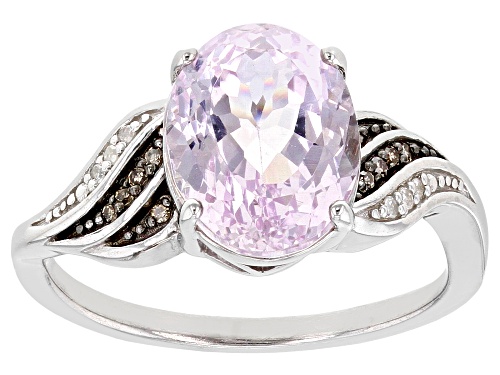 Photo of 2.58ct Kunzite With .01ctw White And .03ctw Champagne Diamond Rhodium Over Sterling Silver Ring - Size 9