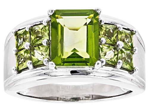 Photo of 2.76ctw Mixed Shape Manchurian Peridot™ Rhodium Over Sterling Silver Ring - Size 8