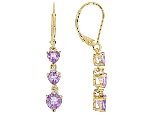 Photo of 1.44ctw Heart Lavender Amethyst, .09ctw  Zircon 18K Yellow Gold Over Sterling Silver Earrings