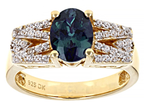 Photo of 1.23ct Color Change Lab Alexandrite & 0.26ctw White Zircon 18K Yellow Gold Over Silver Ring - Size 8