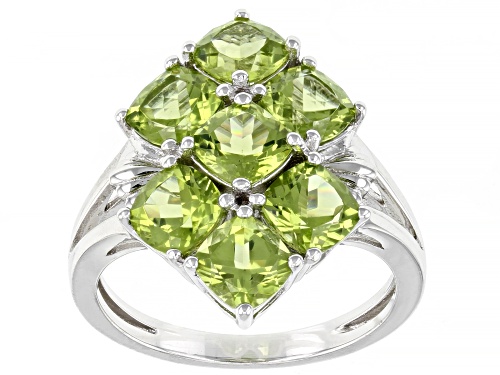 Photo of 3.93ctw Cushion Manchurian Peridot(TM) Rhodium Over Sterling Silver Ring - Size 7