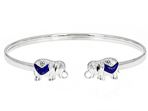 Photo of Freeform Cabochon Lapis Lazuli Rhodium Over Silver Elephant Bangle Bracelet