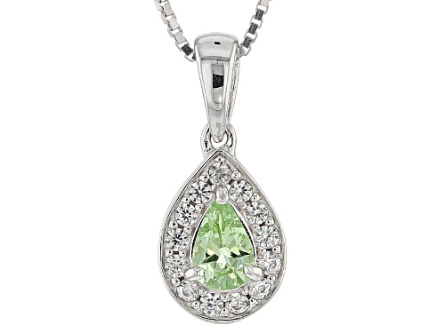 Photo of .29ct Pear Shape Mint Tsavorite With .22ctw Round White Zircon Sterling Silver Pendant With Chain